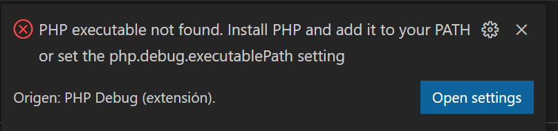 Error de ruta de php propio de la extensión PHP Debug